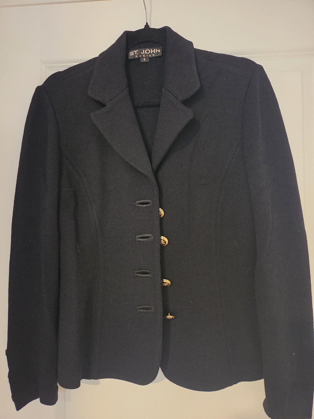 St. John Black Knit Blazer with Gold-Tone Buttons